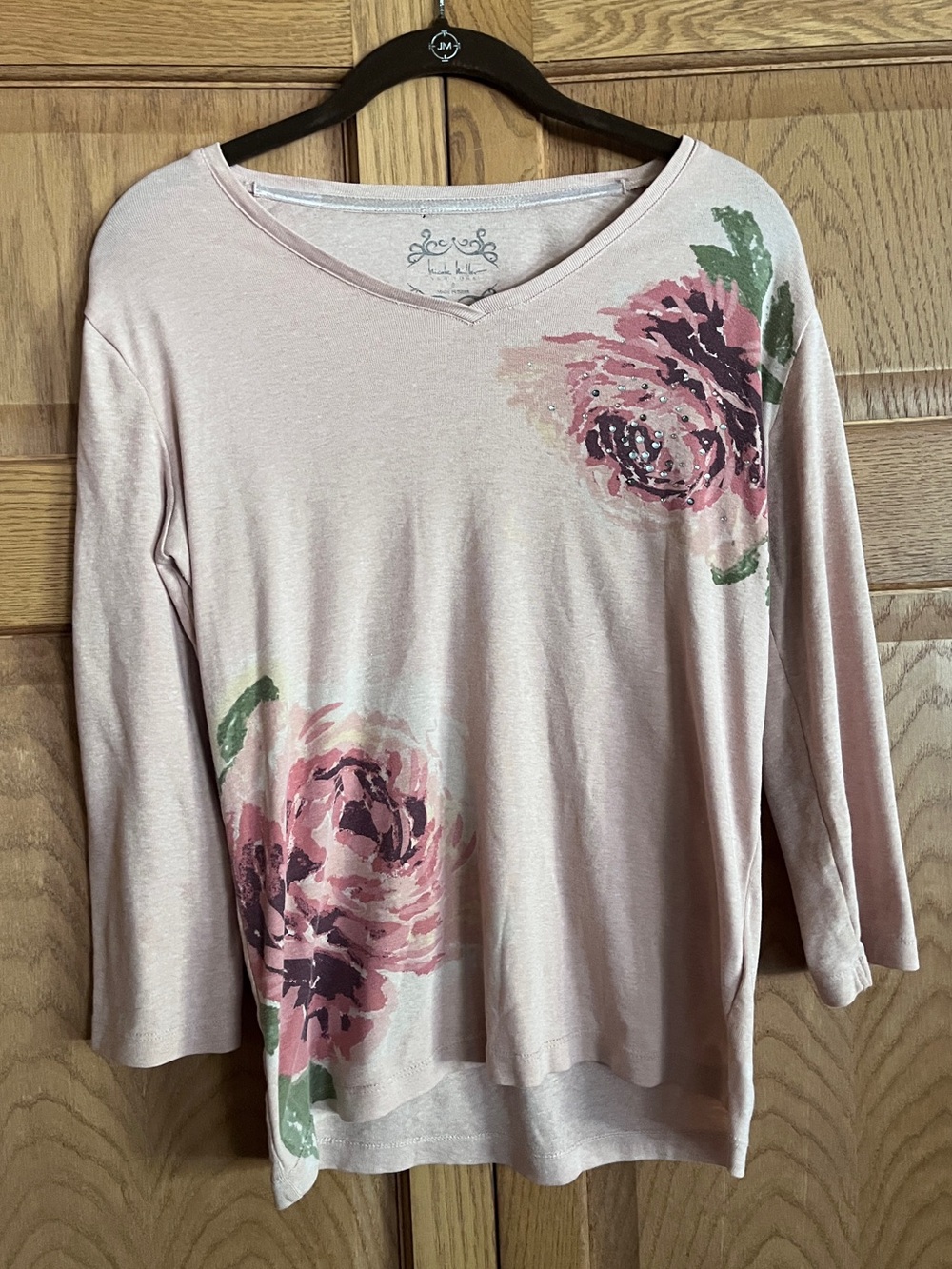 Nicole Miller Blush Pink Floral V-Neck Tunic